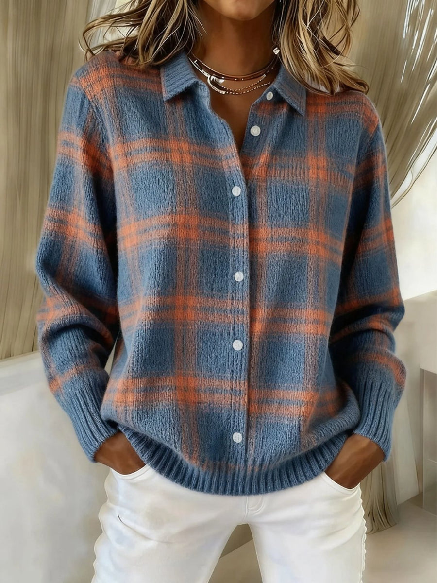 Meagan | Warm Blue Check Cardigan