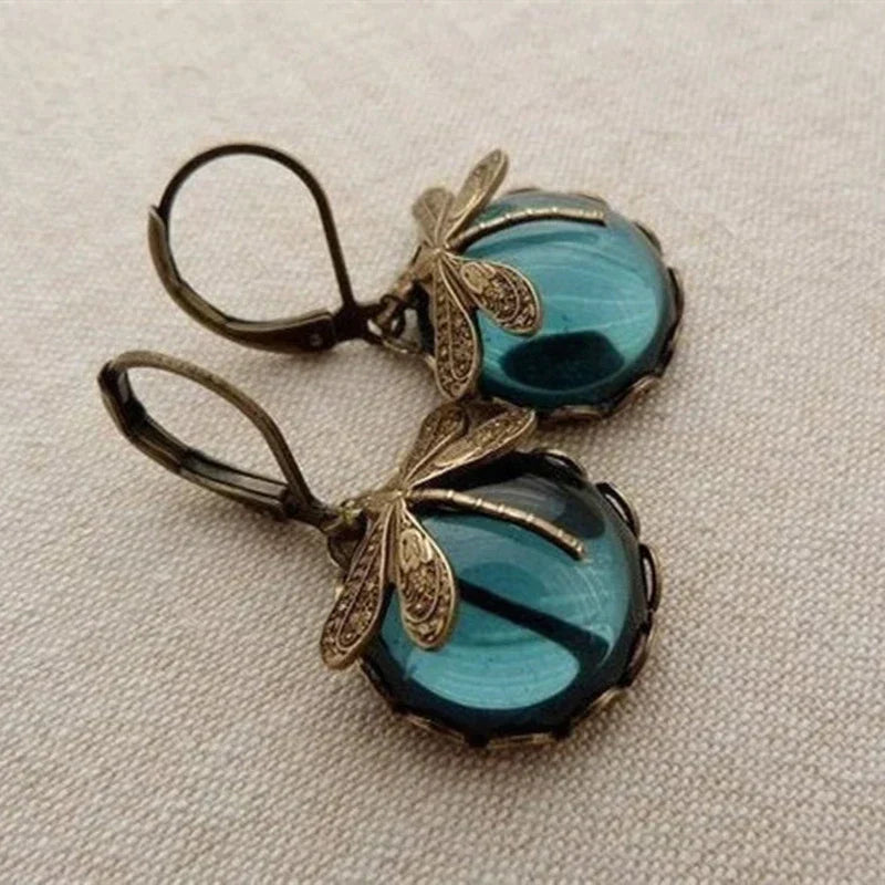 TAMARA™ - Spherical Dragonfly Earrings in Antique Gold