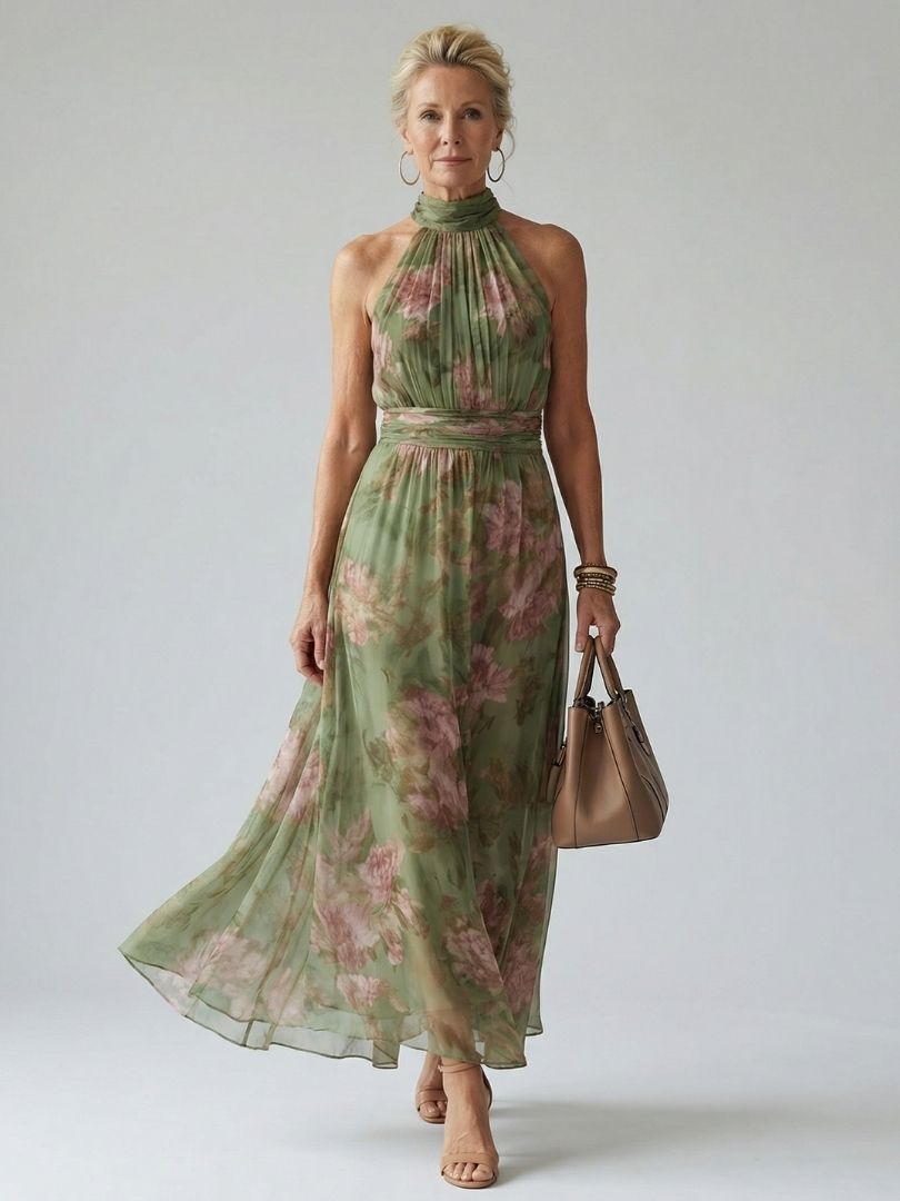 Violet™ | Halter Floral Midi Dress