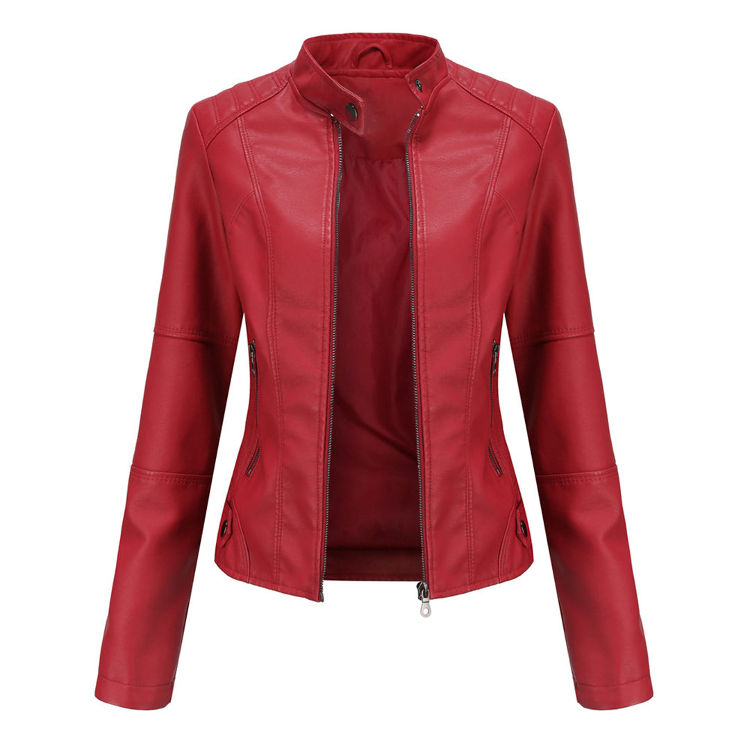Jaclyn™ | Classic Stand Collar Faux Leather Jacket