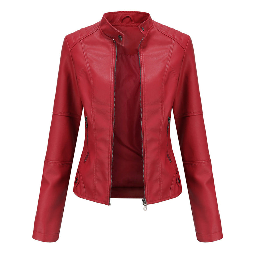 Jaclyn™ | Classic Stand Collar Faux Leather Jacket