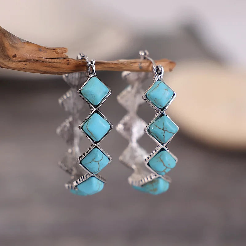 Vintage Turquoise U-Shaped Hoop Earrings