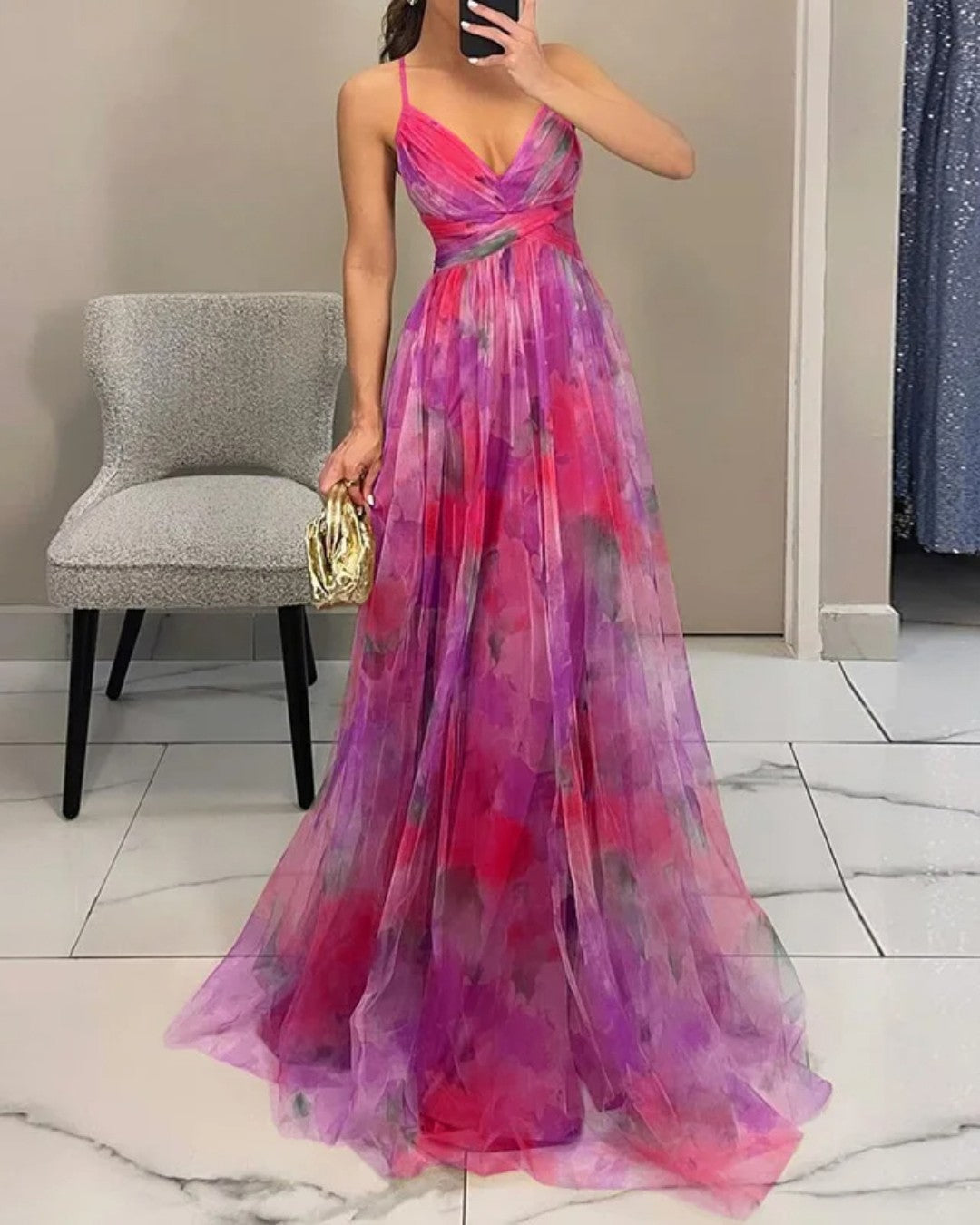 Evelyn™ | Watercolor Chiffon Maxi Dress