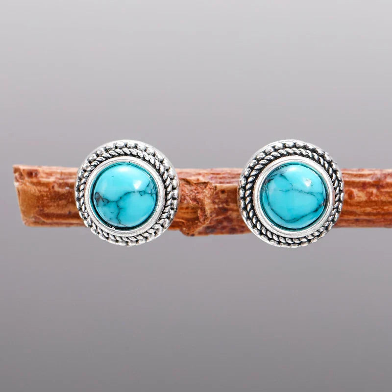 Vintage Bohemian Imitation Turquoise Stud Earrings