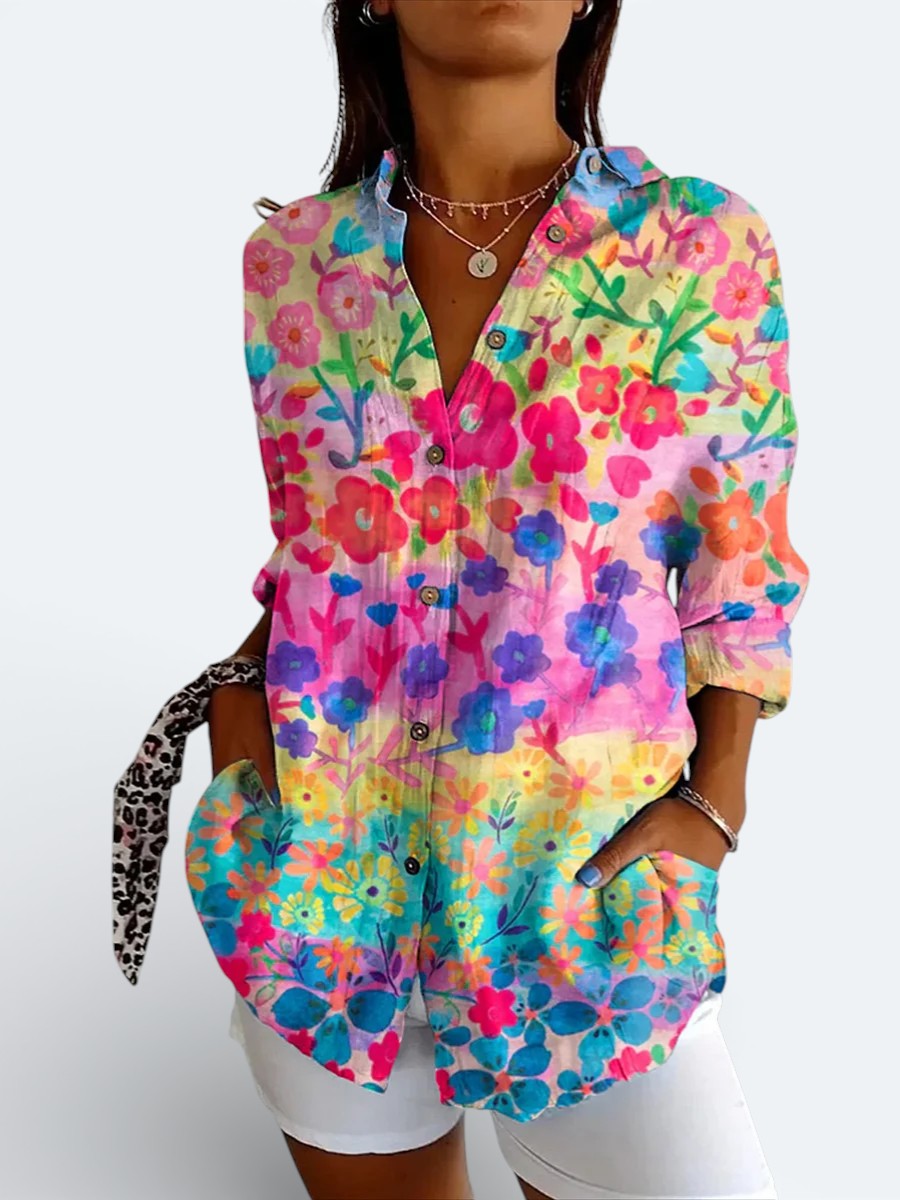 Valeria | Vibrant Artistic Button-Up Blouse