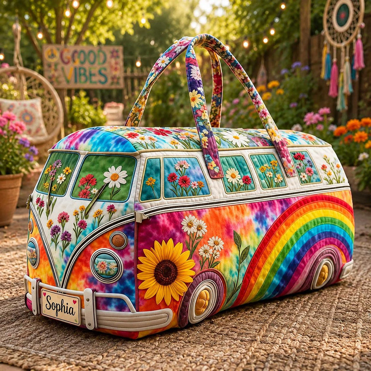 Floral Tie-dyed Rainbow Personalized Quilted Duffle Bag EM10