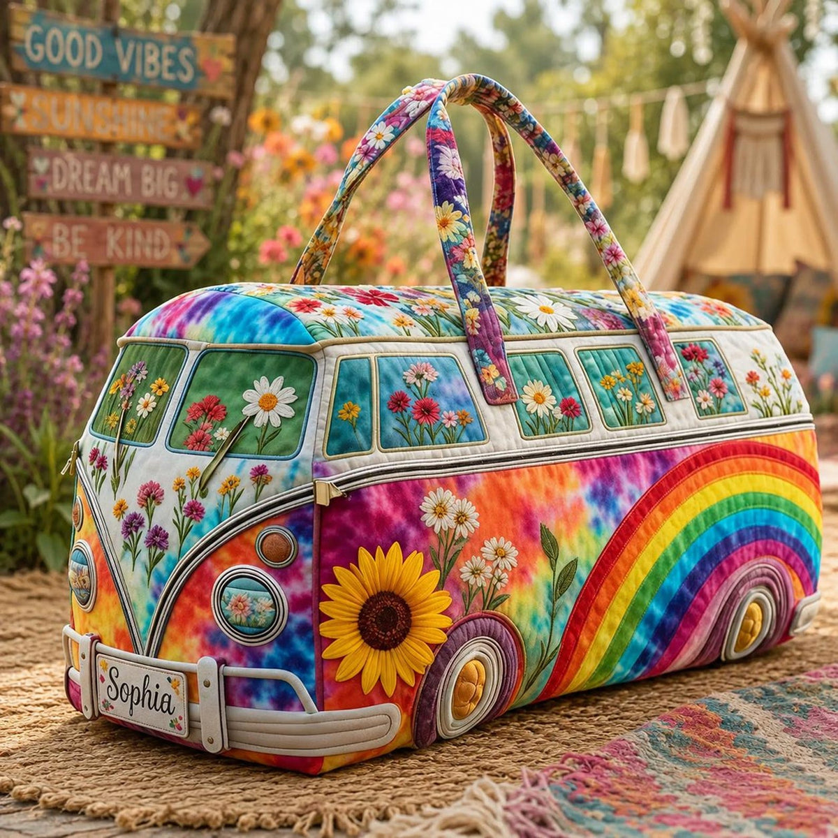 Floral Tie-dyed Rainbow Personalized Quilted Duffle Bag EM10