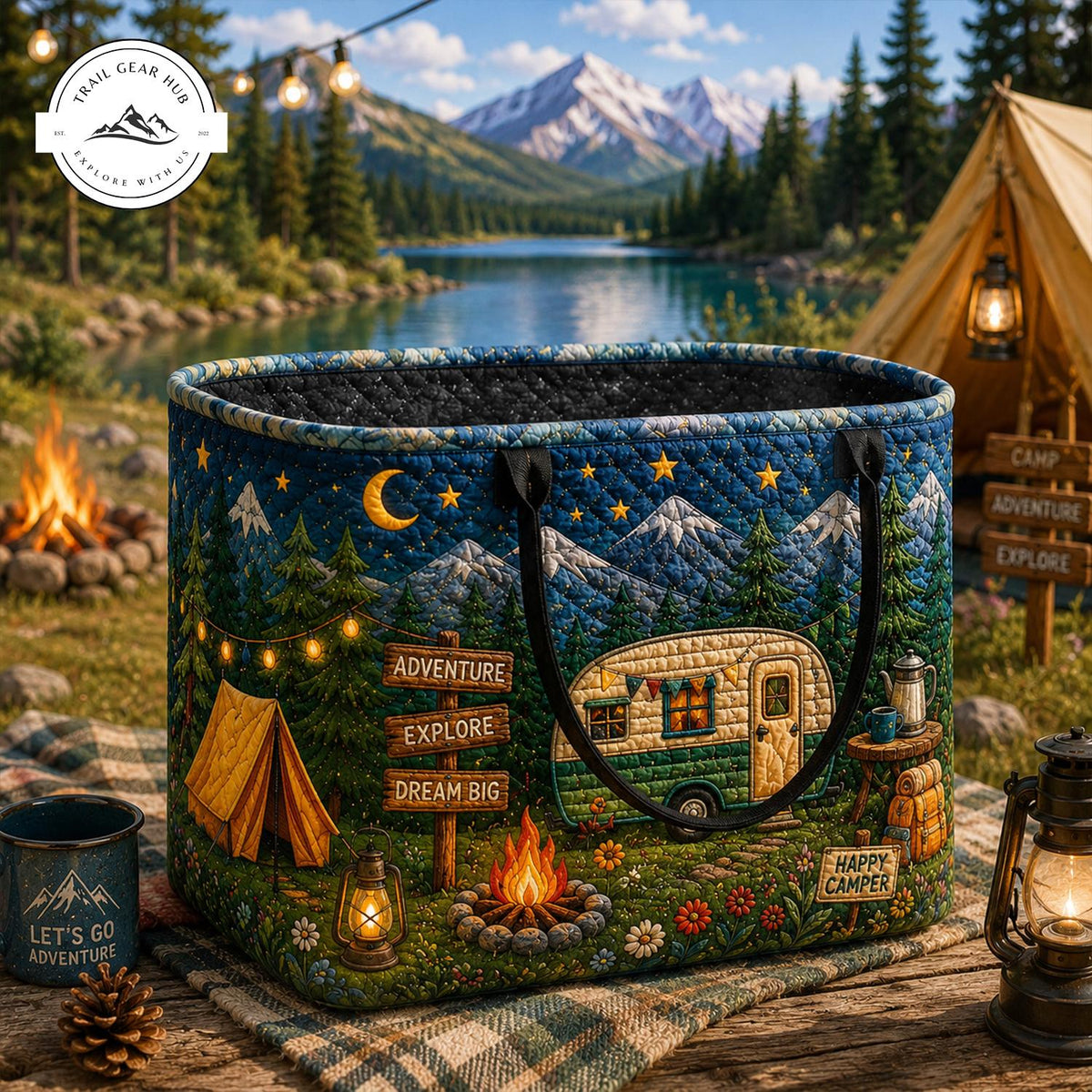 Camping Canvas Quilted Storage Basket TP02