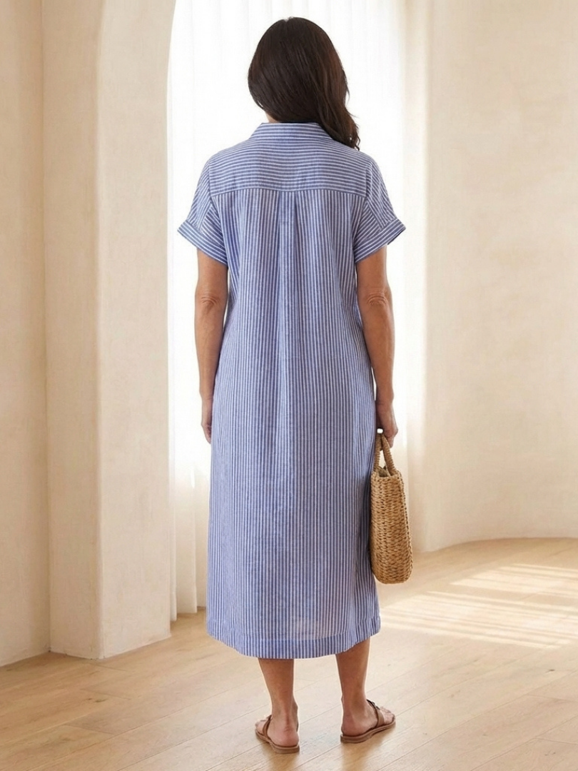 Linda | Striped Button Front Midi Dress