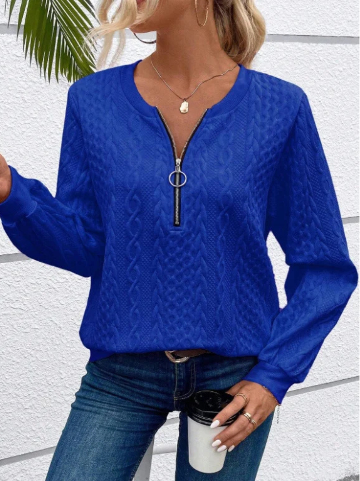 Angela™ | Elegant Textured Zip Front Knit Sweater