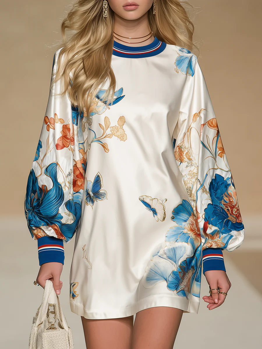 Vintage-style Court-inspired Floral Print Satin Mini Dress