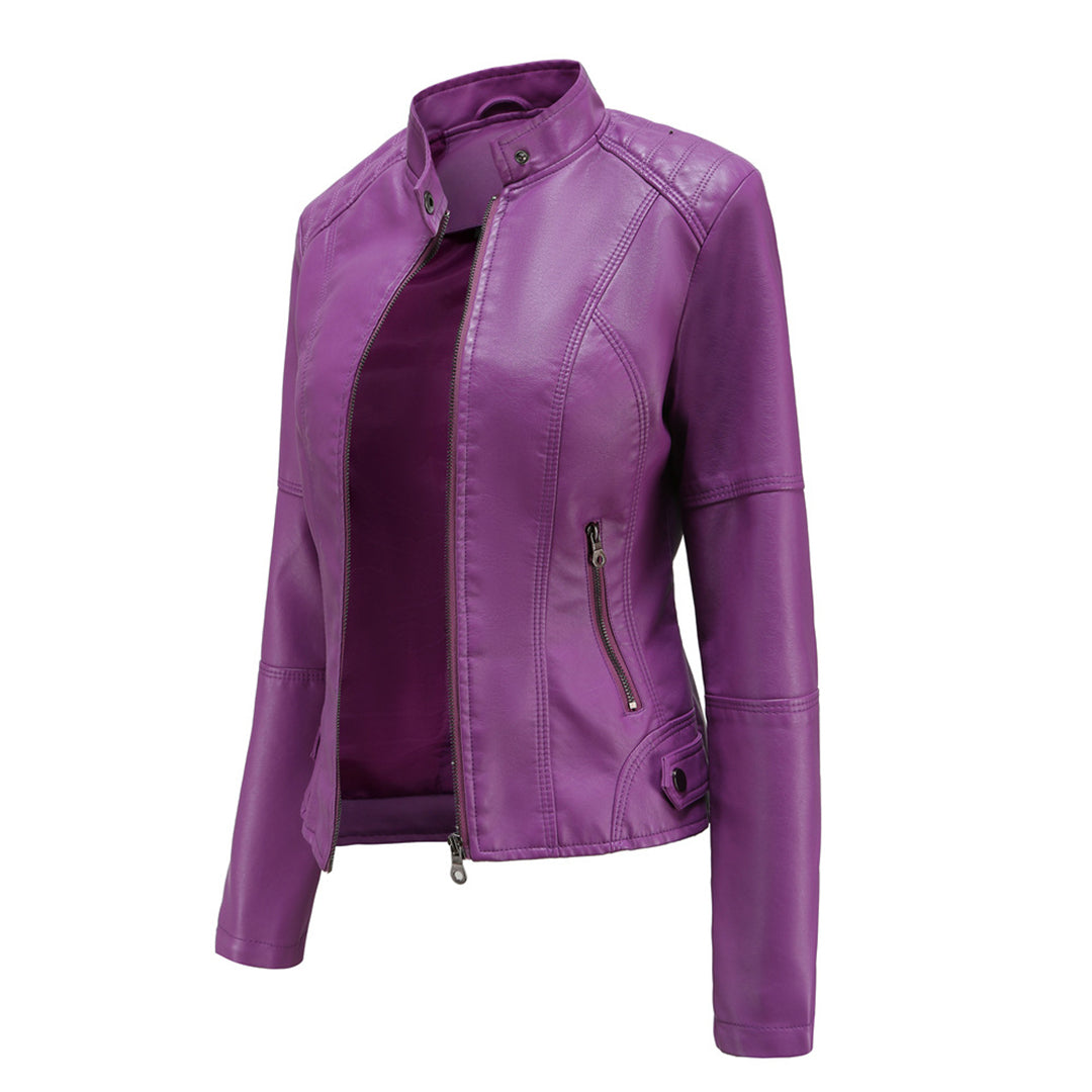 Jaclyn™ | Classic Stand Collar Faux Leather Jacket