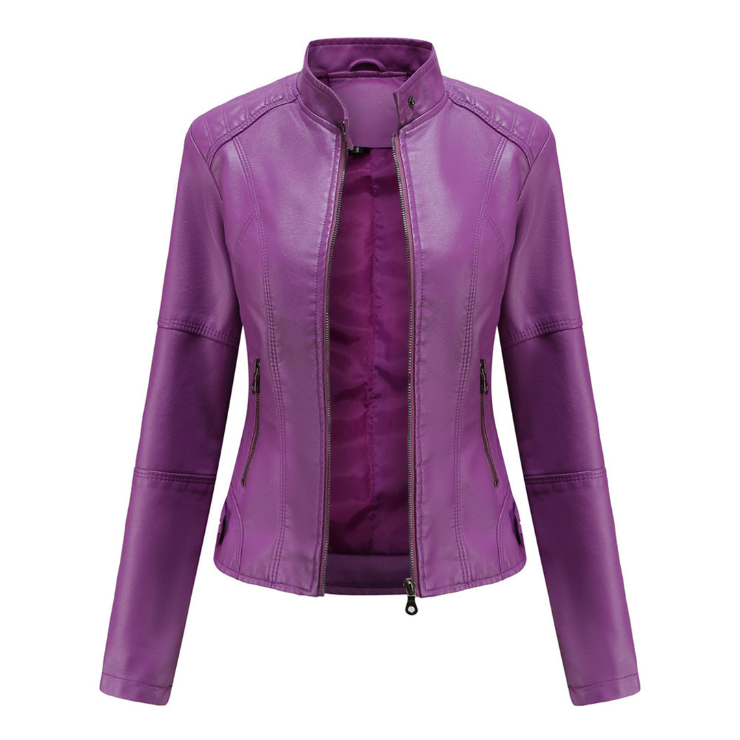 Jaclyn™ | Classic Stand Collar Faux Leather Jacket