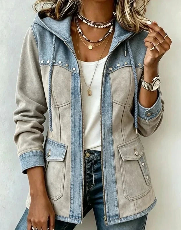 Stacey™ | Vintage Two Tone Hooded Denim Jacket