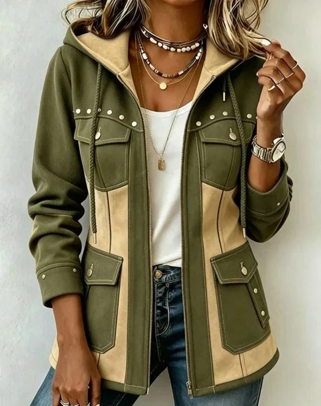 Stacey™ | Vintage Two Tone Hooded Denim Jacket
