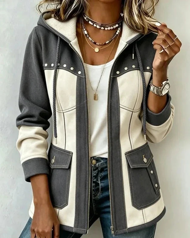 Stacey™ | Vintage Two Tone Hooded Denim Jacket