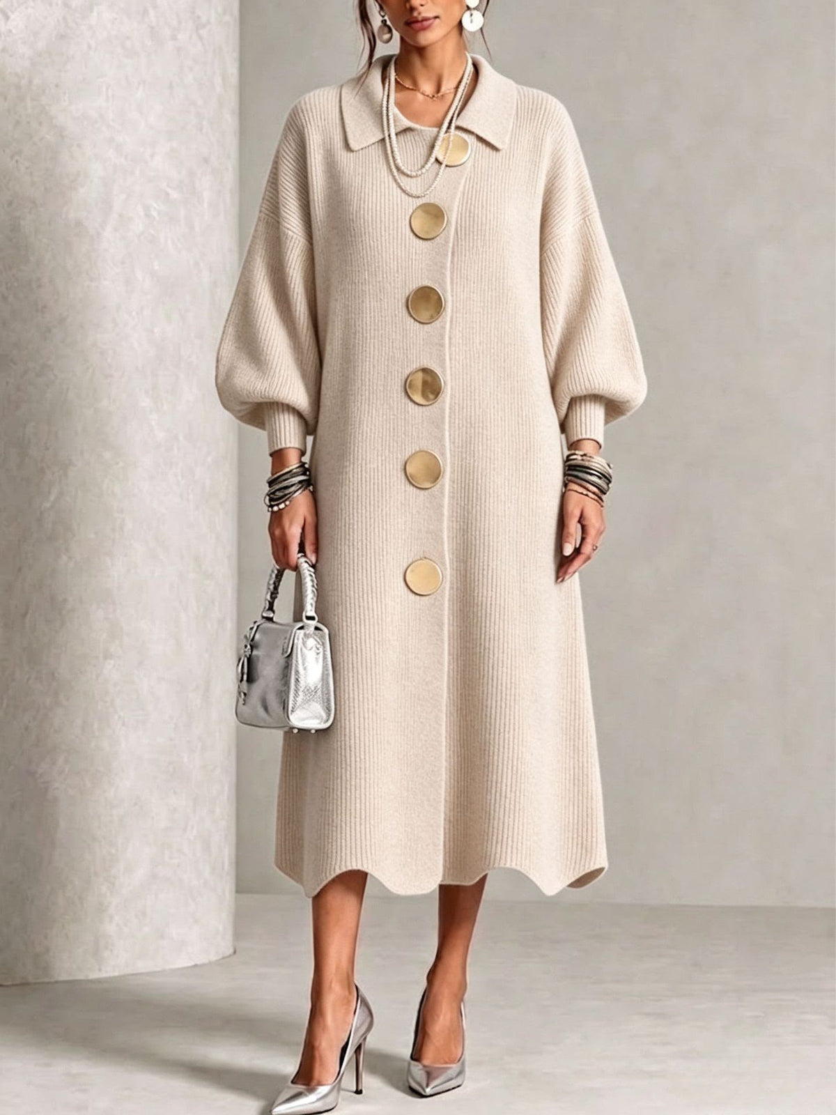 Evelyn | Elegant Button Knit Dress