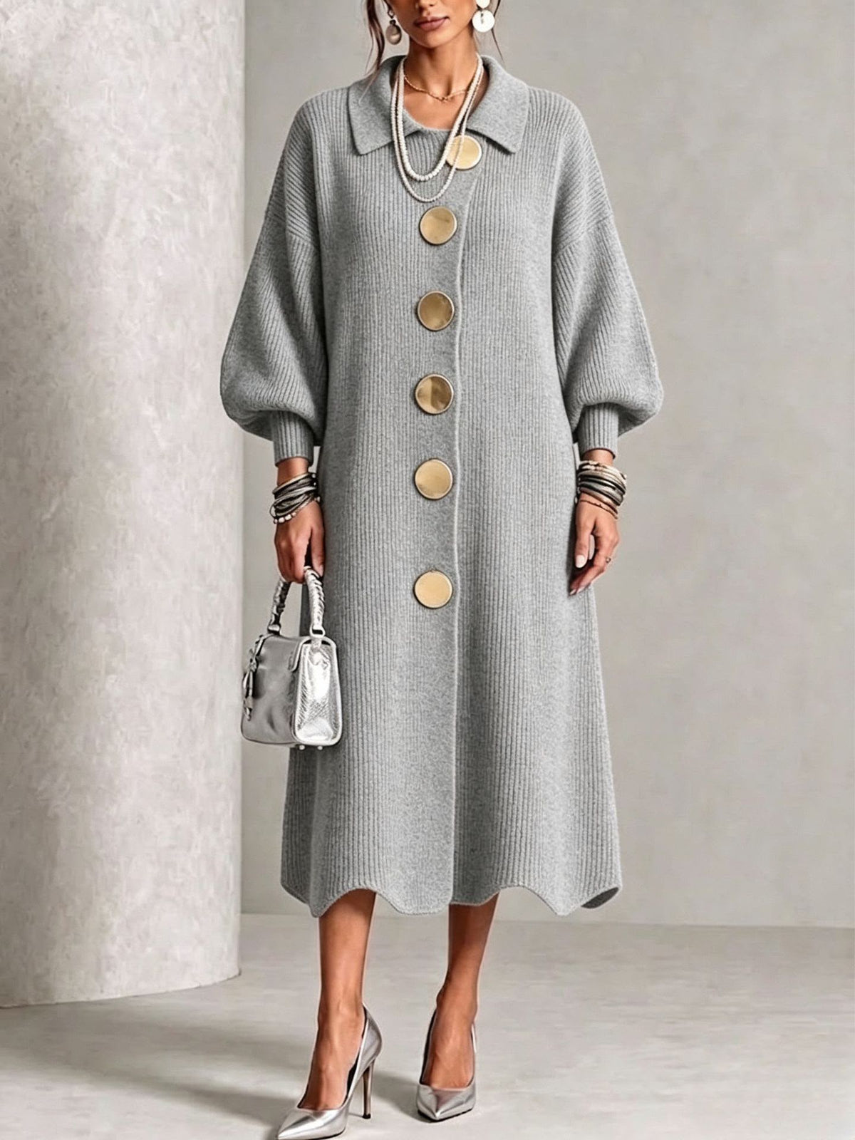 Evelyn | Elegant Button Knit Dress