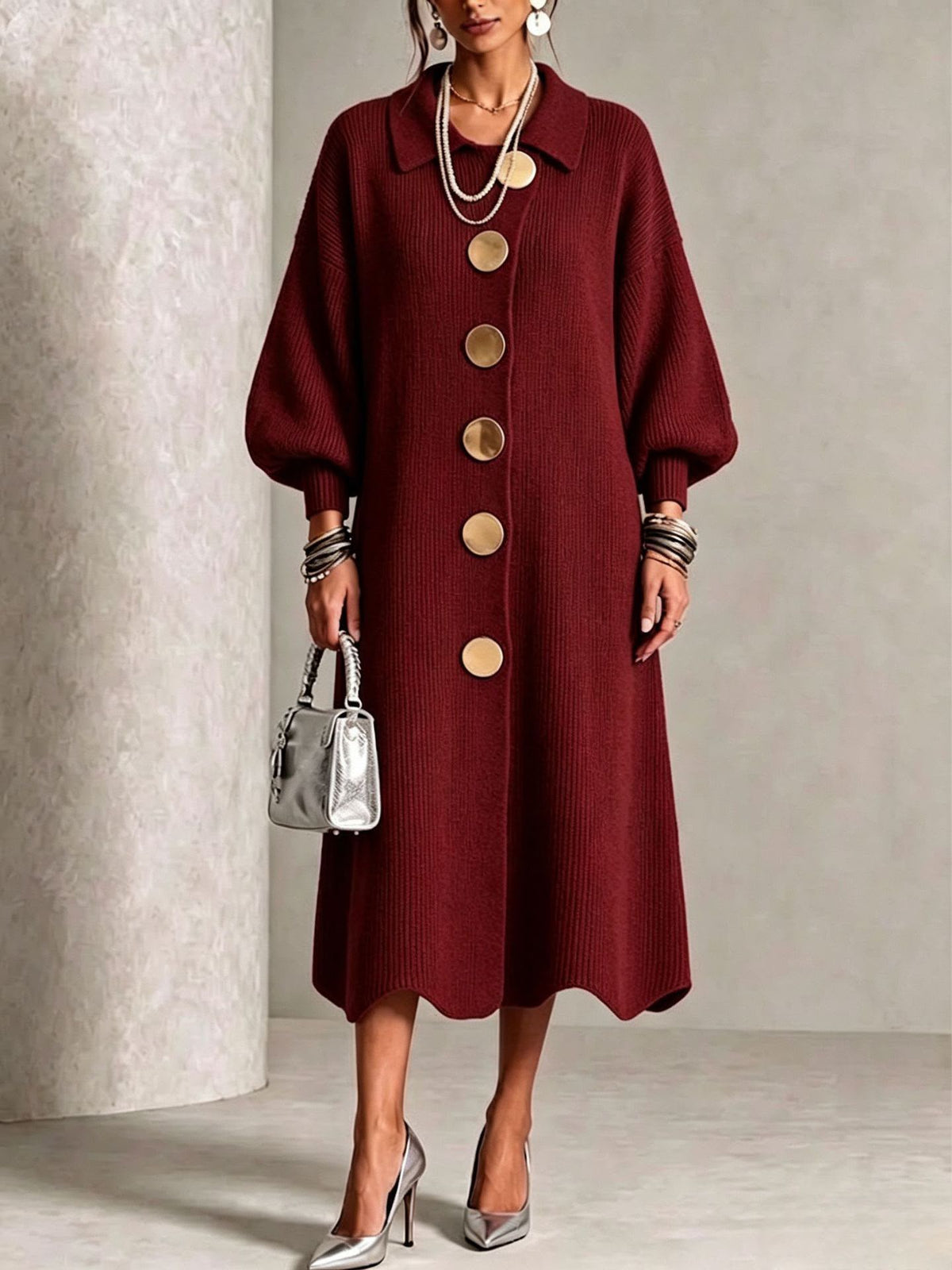 Evelyn | Elegant Button Knit Dress