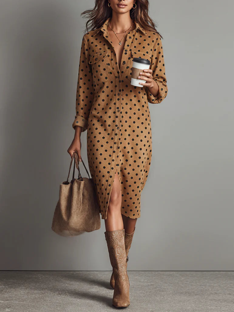 Claudia | Polka Dot Faux Leather Midi Dress