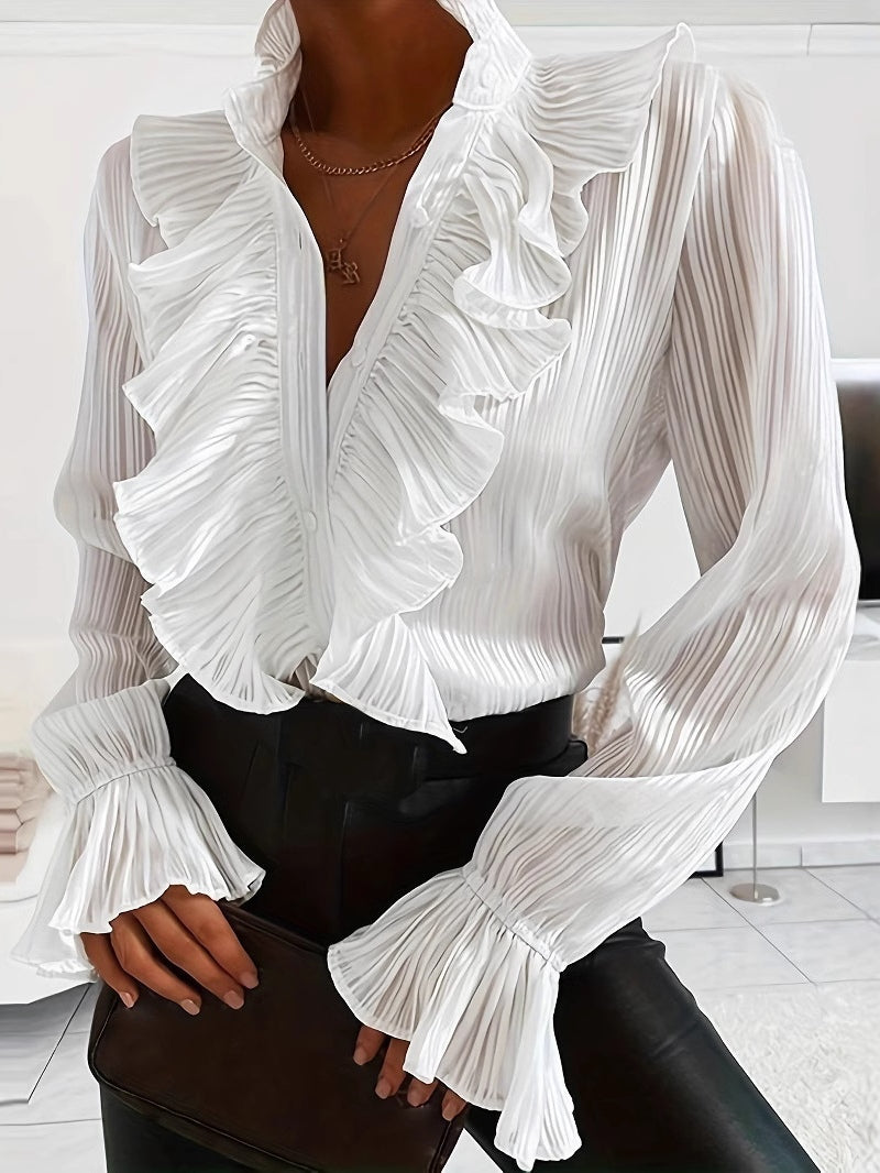 White Ruffled Long-sleeved Shirt