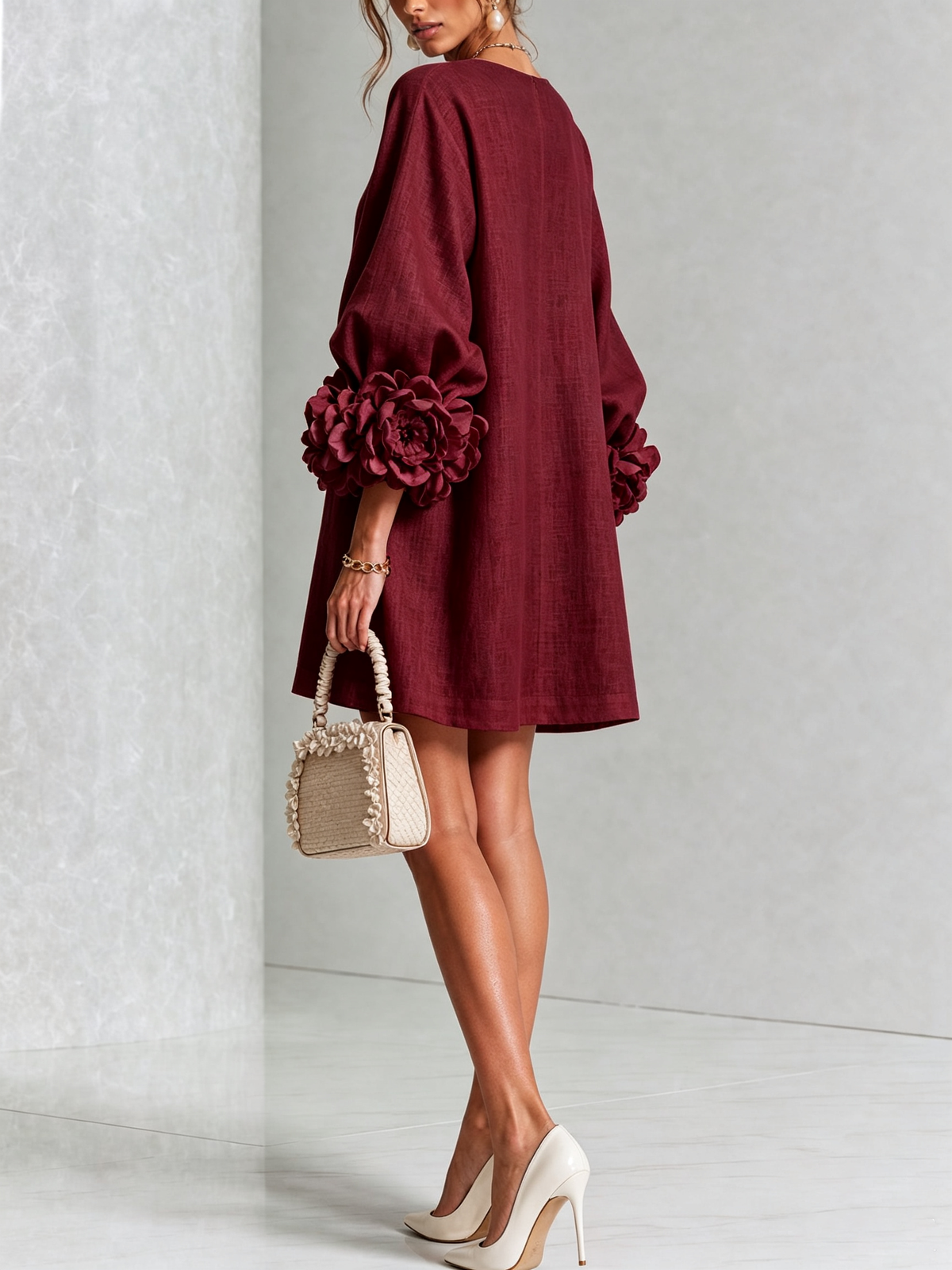 Adalyn™ | Elegant Floral Cuff Mini Dress