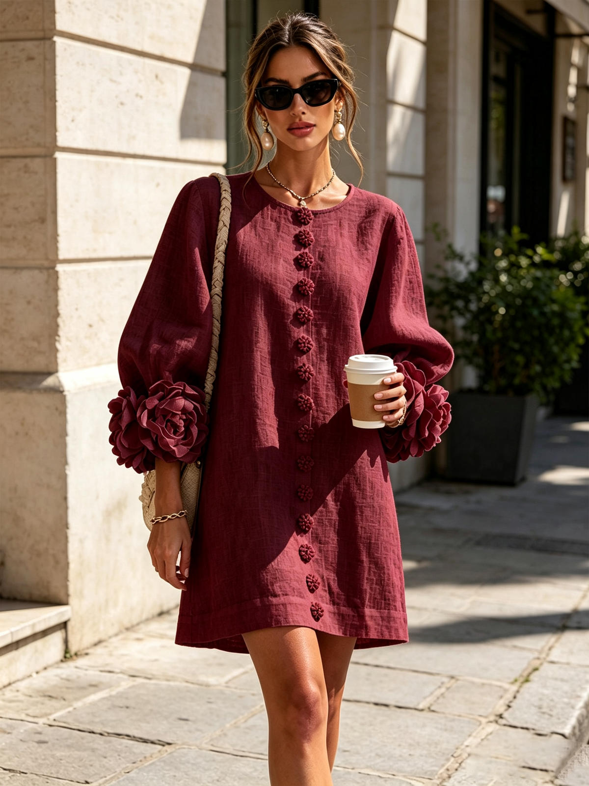 Adalyn™ | Elegant Floral Cuff Mini Dress