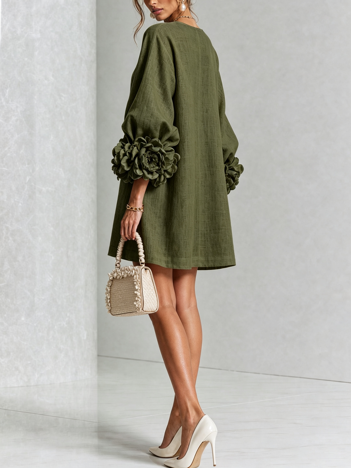 Adalyn™ | Elegant Floral Cuff Mini Dress