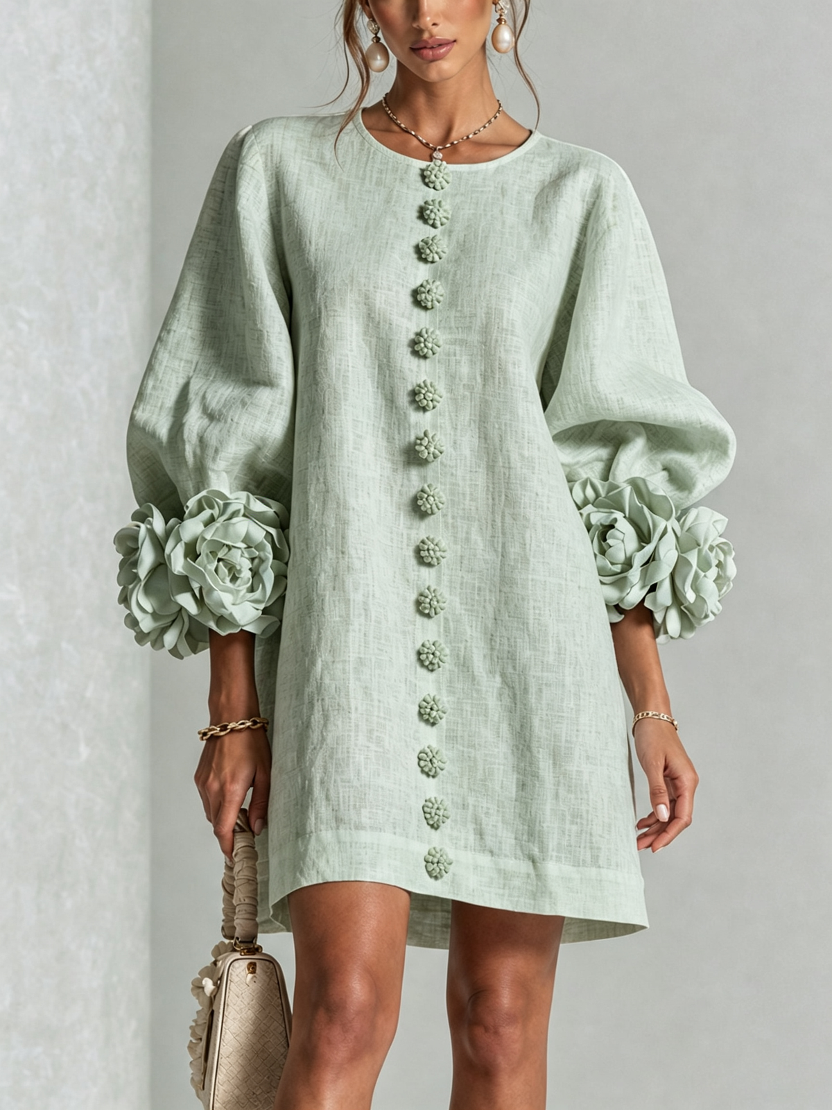 Adalyn™ | Elegant Floral Cuff Mini Dress