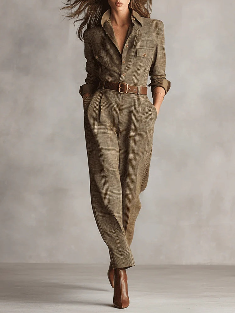 Corenne - Elegant Plaid Jumpsuit