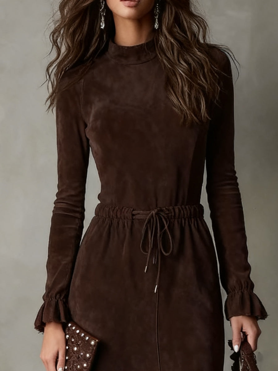 Isla | Suede Midi Dress with Tie Waist