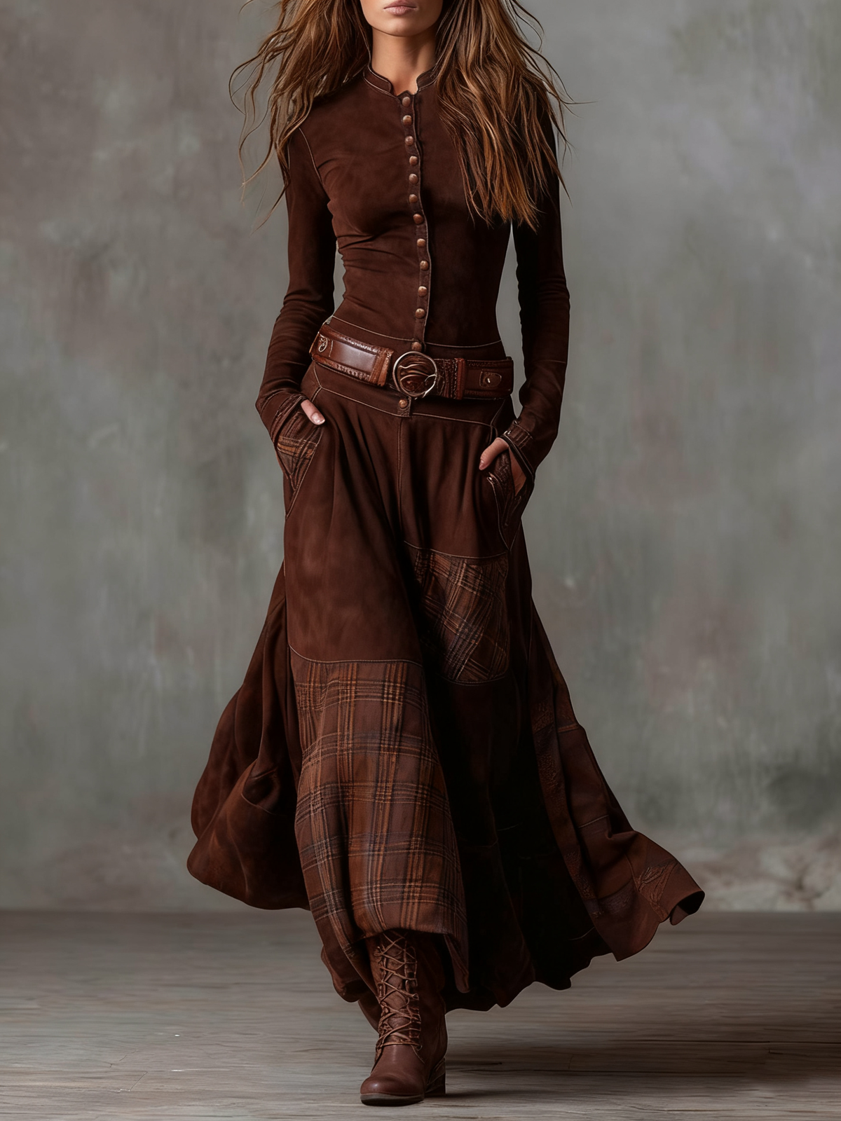 HELENA IVY | WINTER NIGHT SUEDE MAXI DRESS WITH BELT