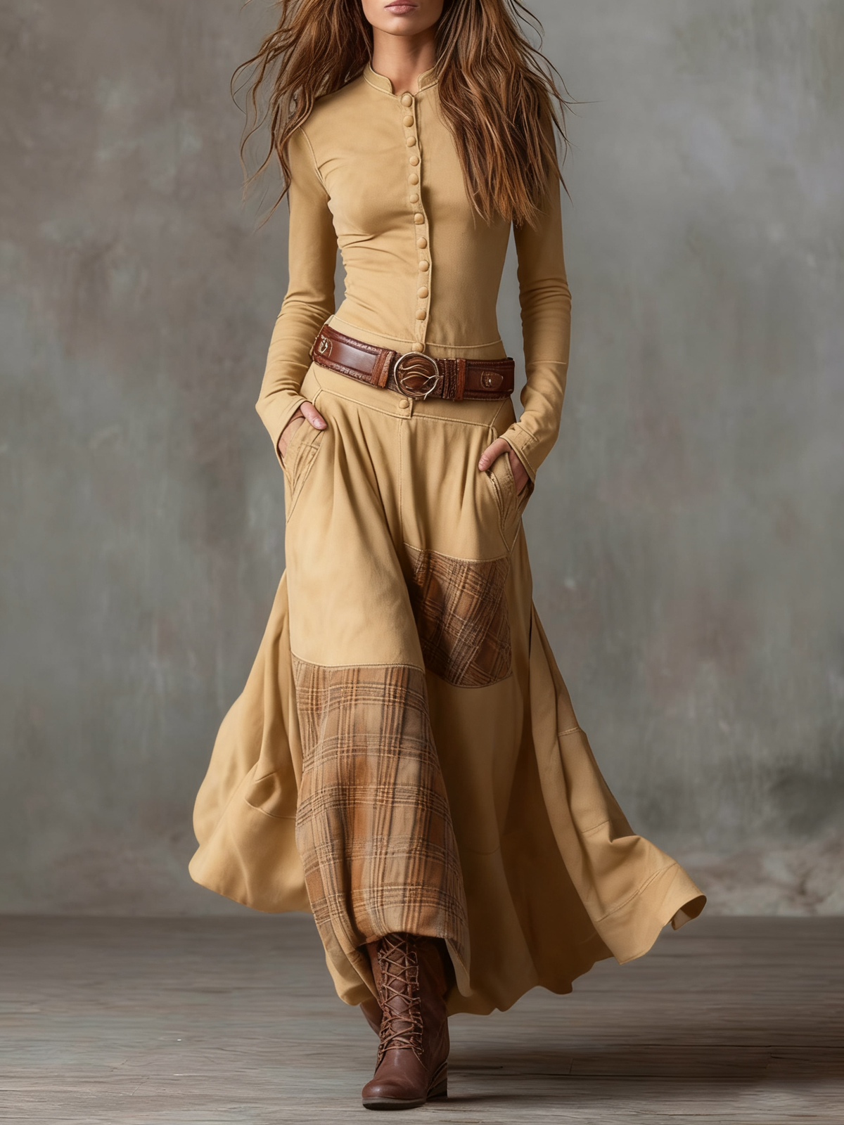 HELENA IVY | WINTER NIGHT SUEDE MAXI DRESS WITH BELT