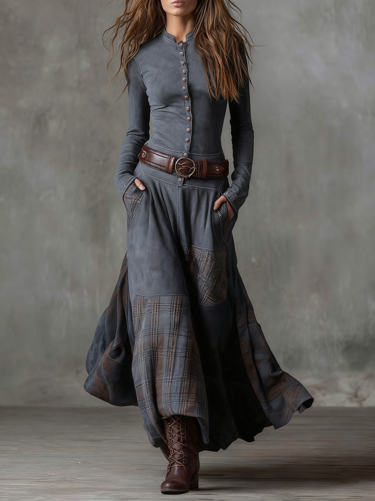 HELENA IVY | WINTER NIGHT SUEDE MAXI DRESS WITH BELT
