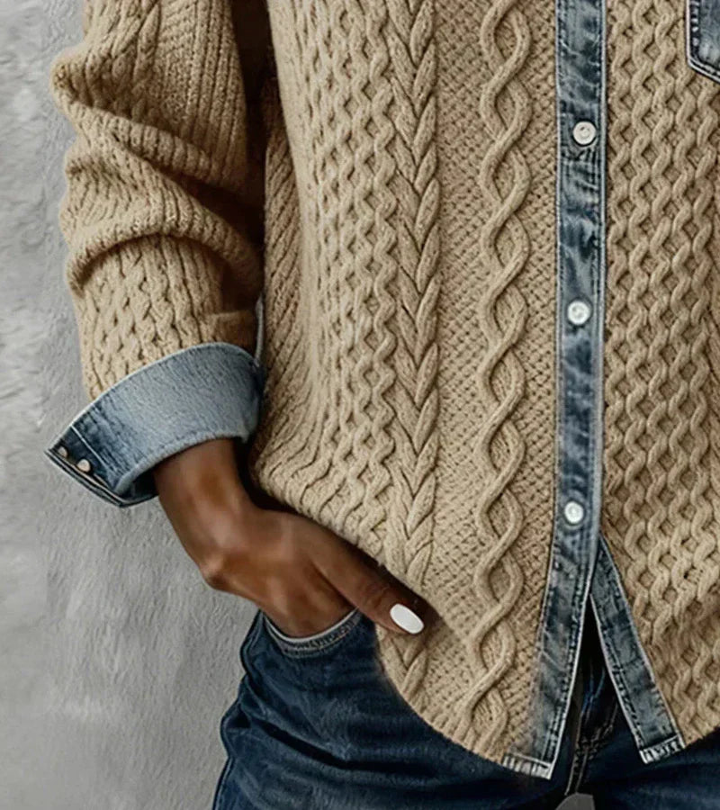 Ashley | Patchwork Knit Top with Denim Details