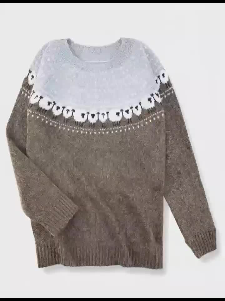 Lucienne - Elegant Winter Sweater with Sheep Jacquard Pattern
