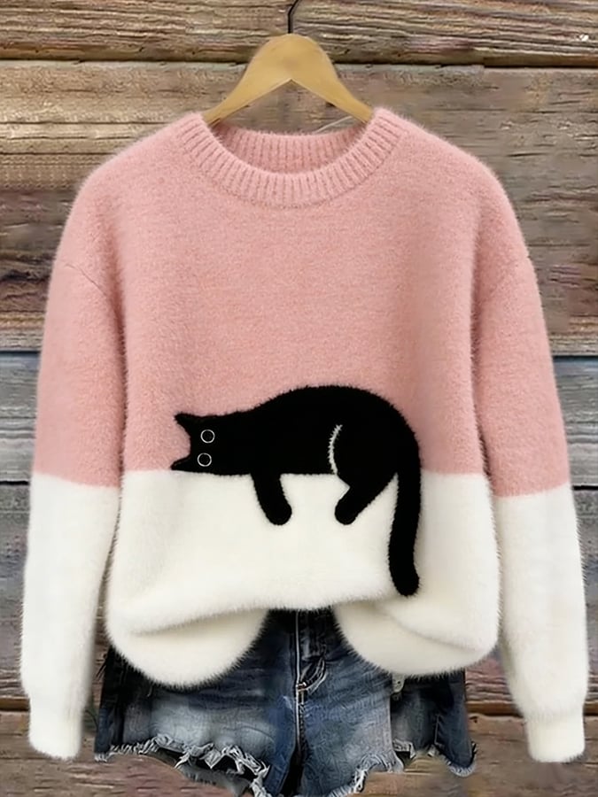 Corabelle | Playful Cat Print Oversized Sweater