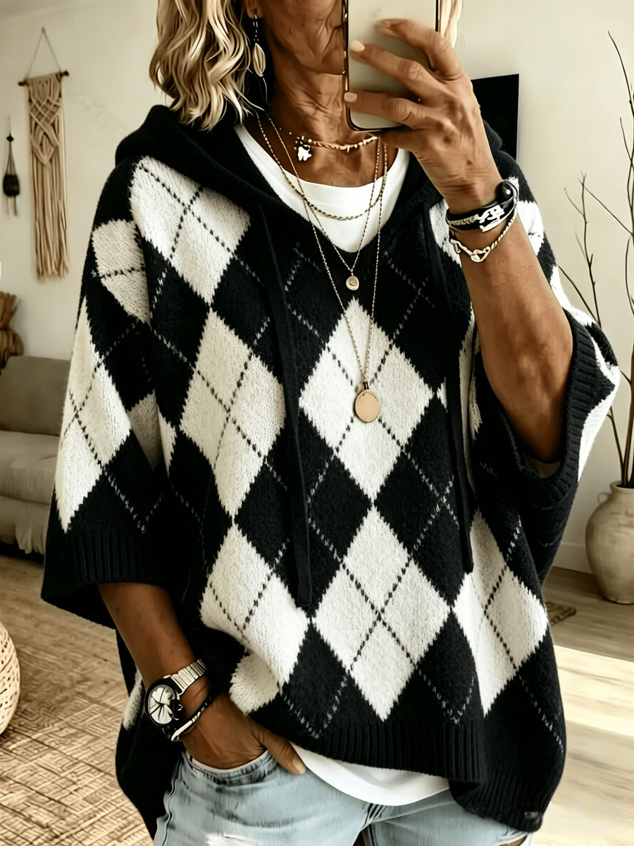 Judith™ | Retro Diamond Hooded Sweater