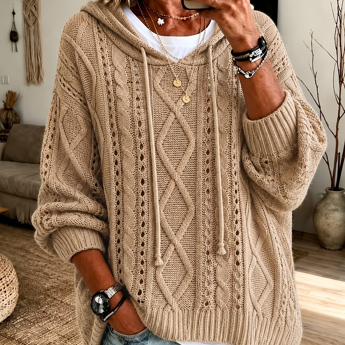 Anthea™ | Cable Knit Hooded Sweater