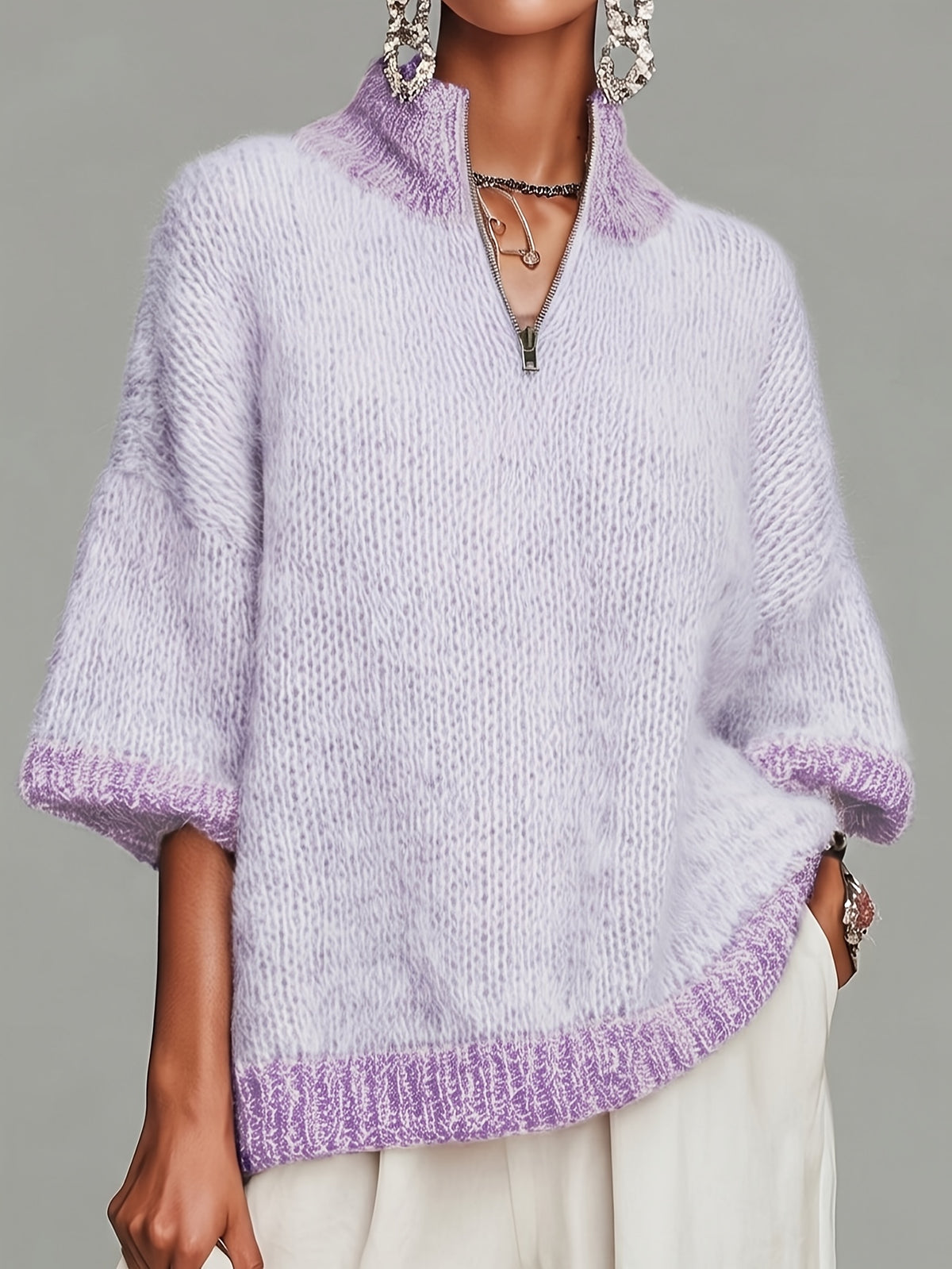 Nancy™ | Cozy Oversized Half Zip Knit Sweater