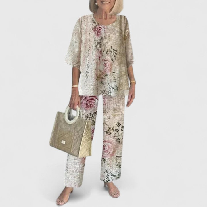 Rosalind™ | Elegant Floral Two Piece Pant Set