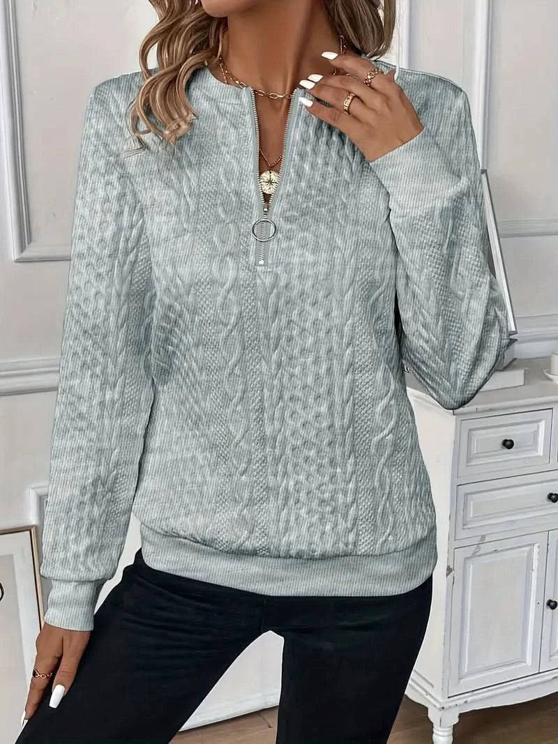 Angela™ | Elegant Textured Zip Front Knit Sweater