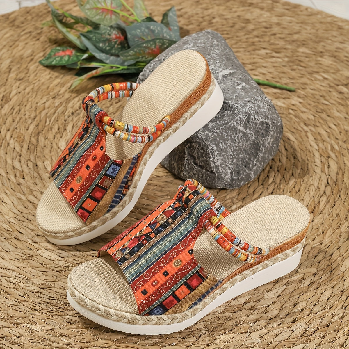 Cynthia™ | Bohemian Printed Platform Wedge Sandals