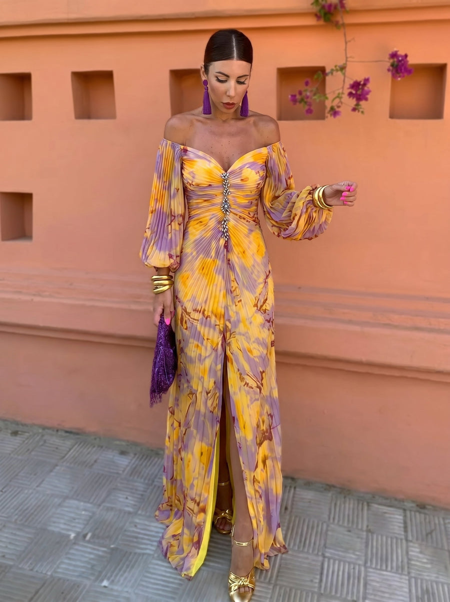 Gregoria™ - Long Floral Dress with Deep Neckline