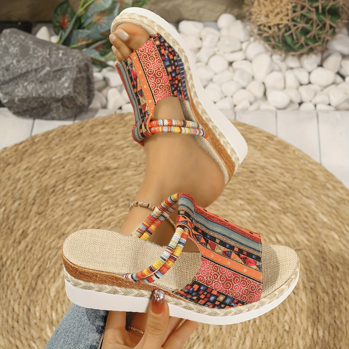 Cynthia™ | Bohemian Printed Platform Wedge Sandals