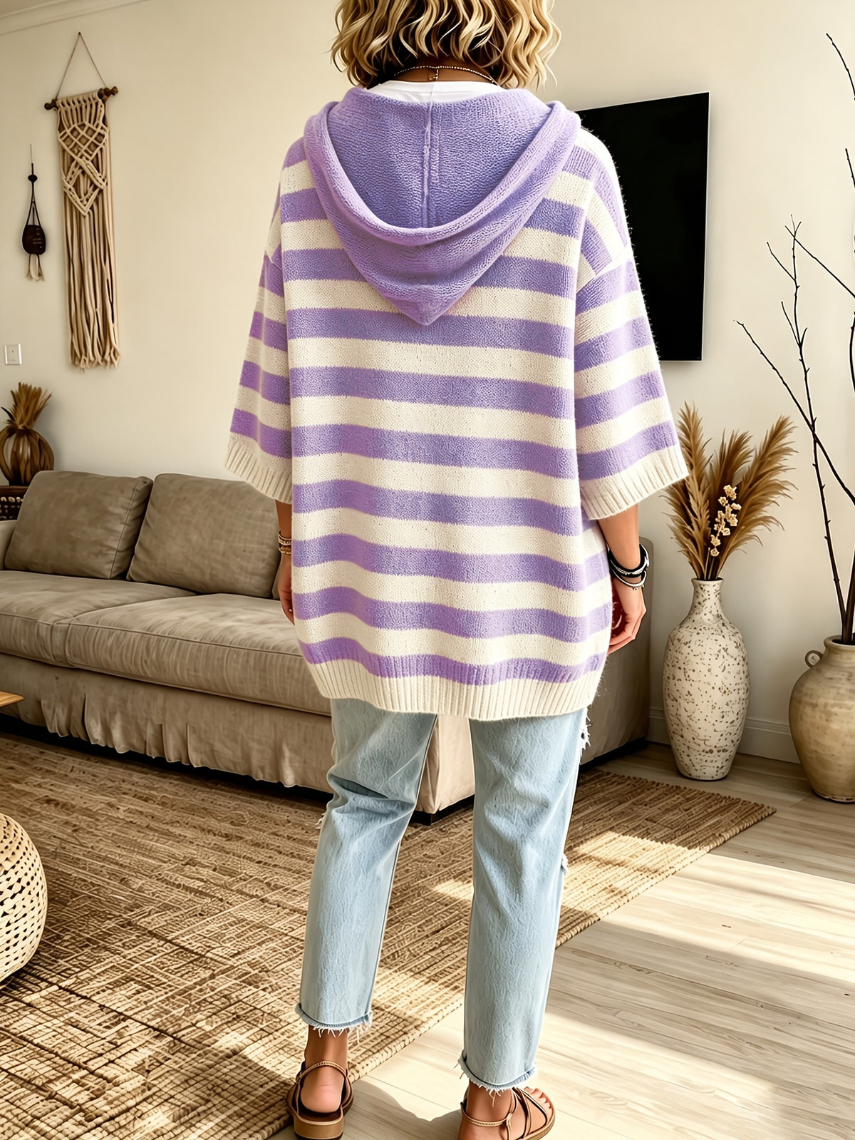 Giselle™ | Striped Hooded Cape Sweater
