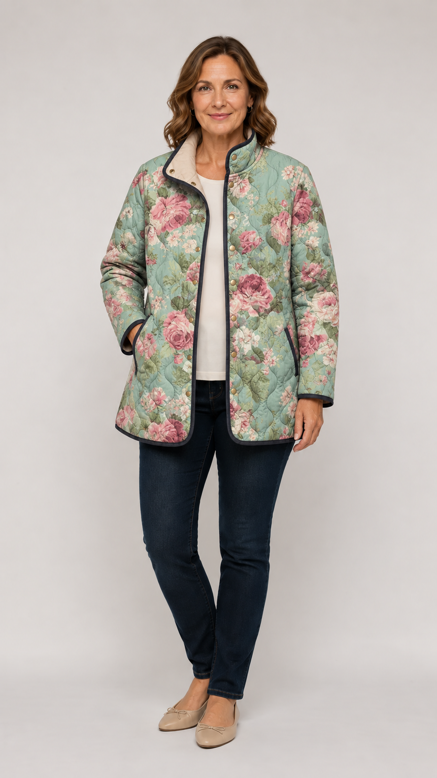 Carys | Retro Floral Patterned Quilted Jacket