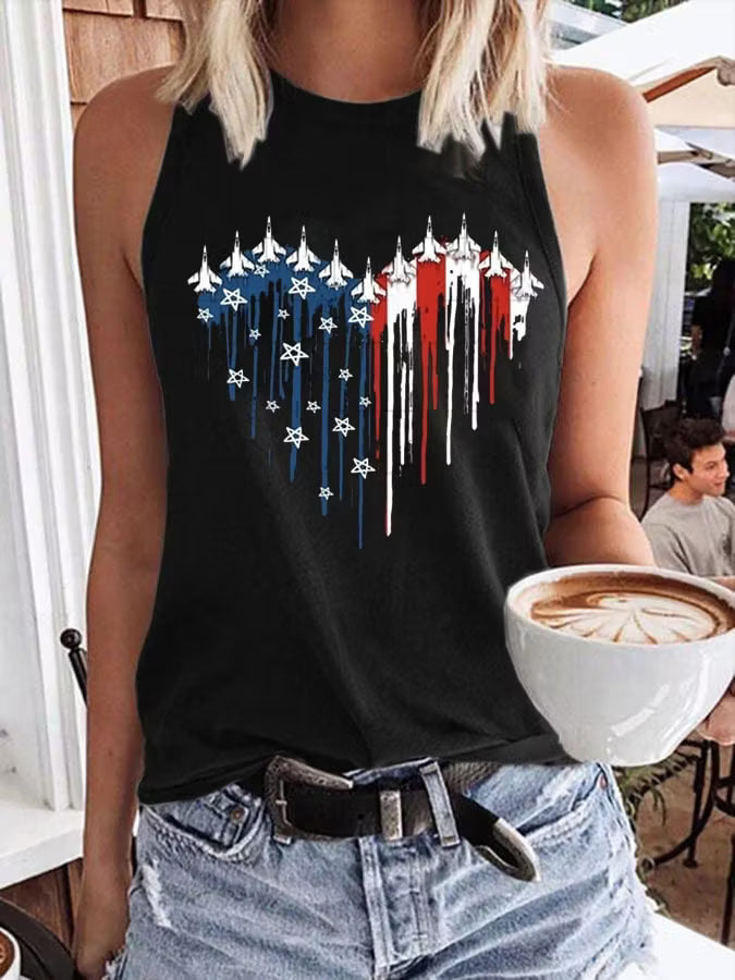 Women's Flag Independence Day Printed Crew Neck Tank Top