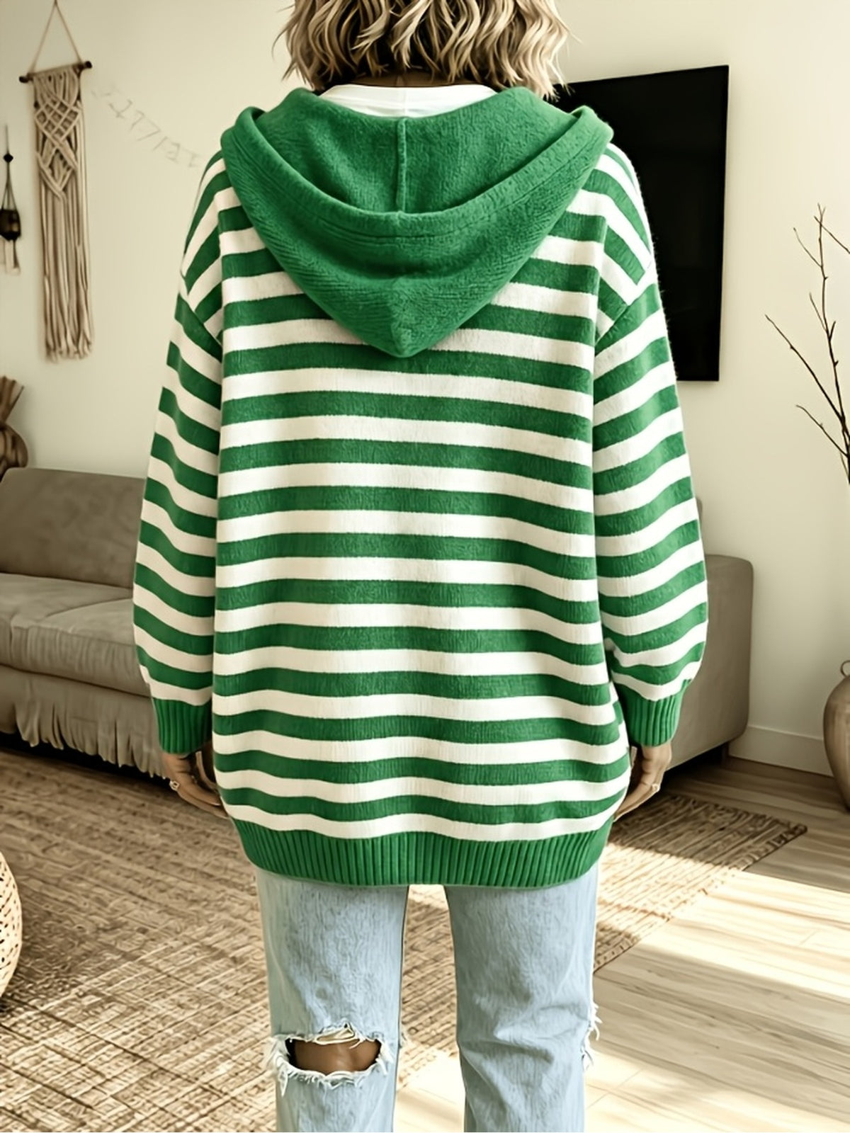 Raphaela™ | Striped Batwing Hooded Sweater