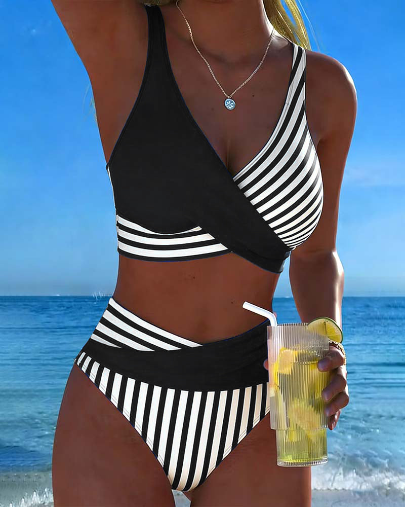 Bikini Crossed Stripes Printed